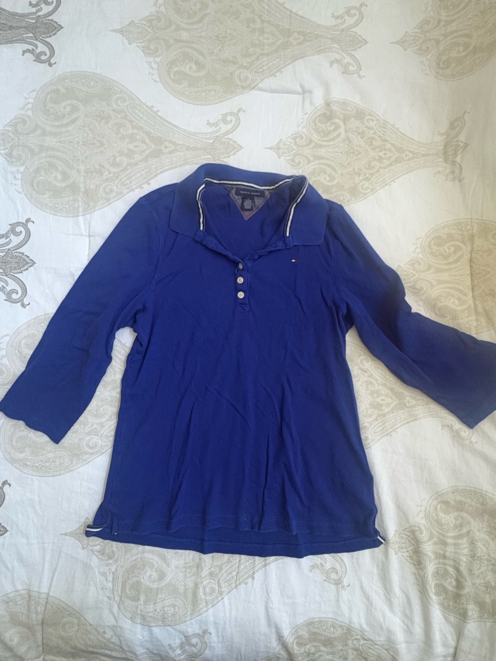 Tommy Hilfiger Royal Blue Long-Sleeve Polo with Contrast Trim